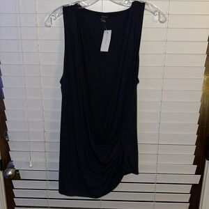 Ann Taylor Navy Blue Draped Cowl Neck Asymmetrical Sleeveless Blouse XL NWT